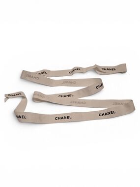 CHANEL White Logo Ribbon Tape with Black Print